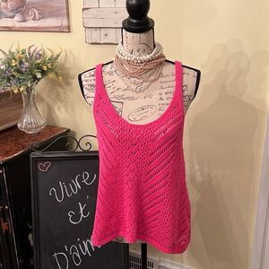 A&F NWT Hot Pink Oversized Open Knit Low Back  Tank Cover up Top